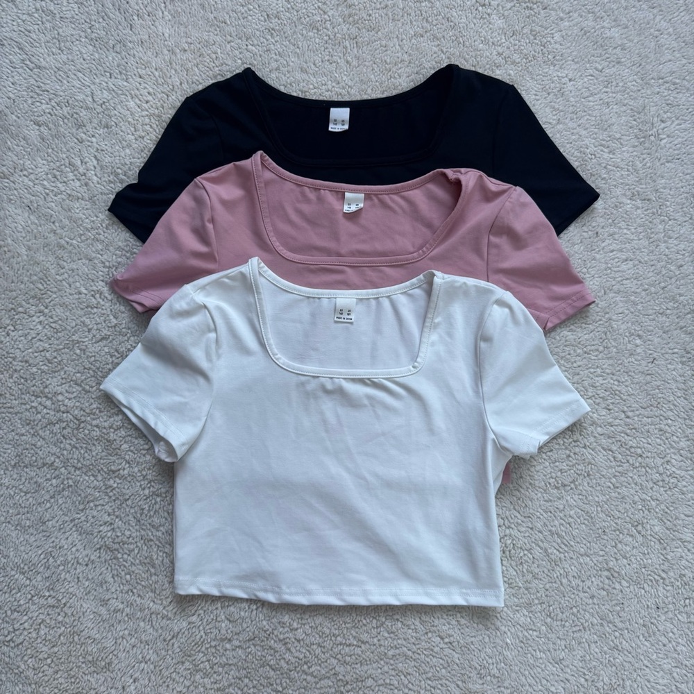 Girls Scoop Neck Crop Tops - Black, Pink, and White 3 Pack